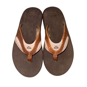 Reef Fanning Flip Flops Mens 10 Pre-Owned Sandals Brown Leather Bottle Opener